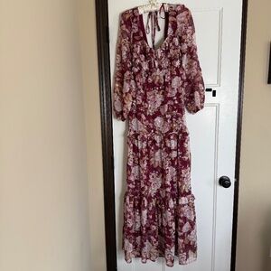 Altar'd State Floral Maxi Dress - Burgundy and Pink